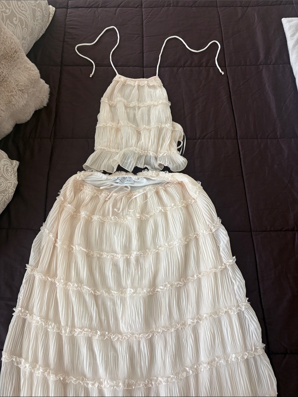 American Threads Cream Ruffle Tiered Formal Dress Set